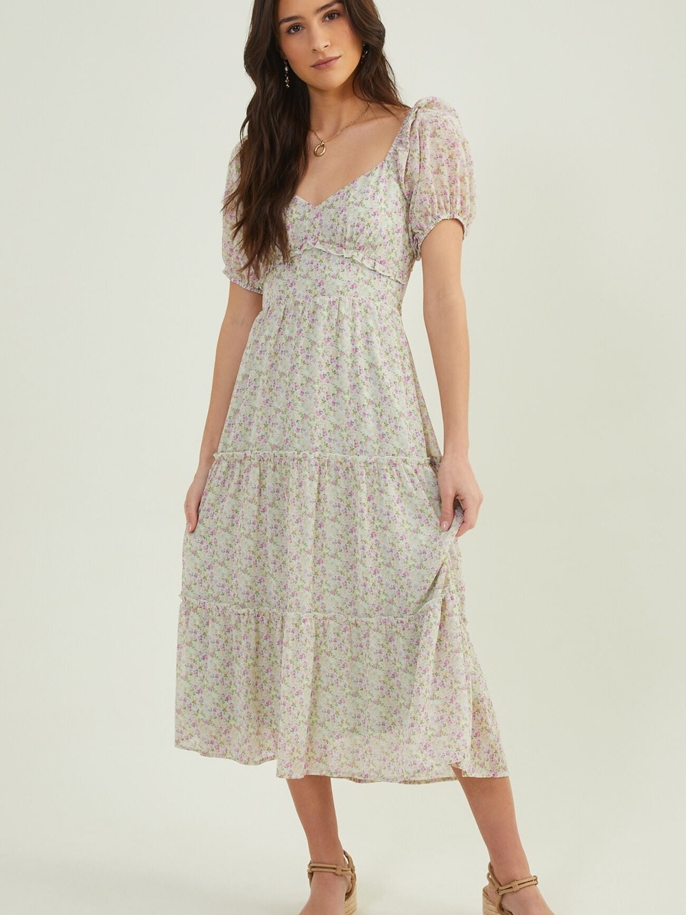 Alter'd State Double Bow Back Flowy Floral Midi Dress Size XS